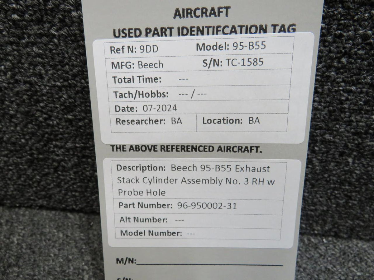 Does Not Apply 96-950002-31 Beech 95-B55 Exhaust Stack Cylinder Assembly No. 3 RH w Probe Hole