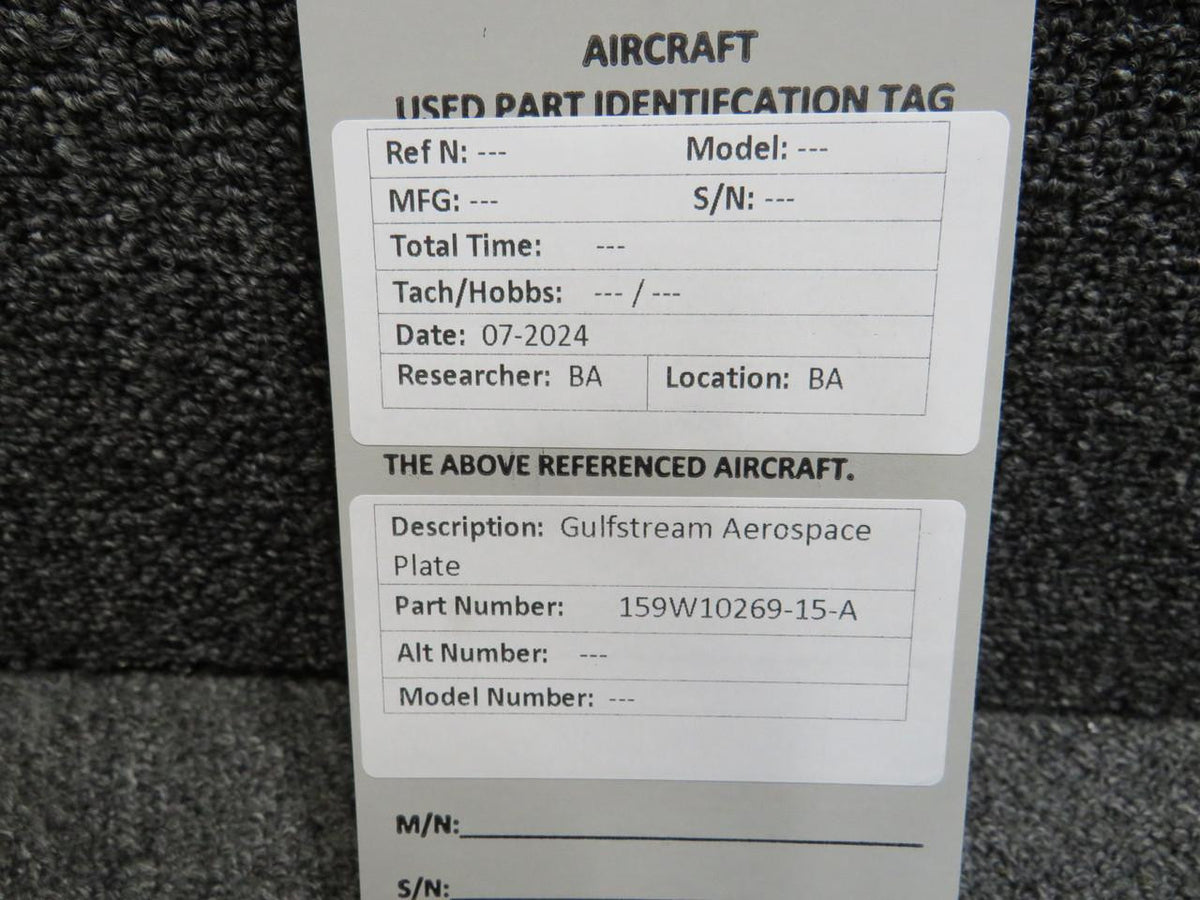Aerospace 159W10269-15-A Gulfstream Aerospace Plate (New Old Stock)