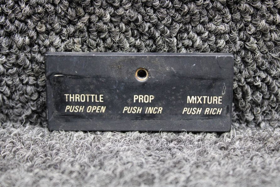 820290-013 Mooney M20F Throttle, Prop, Mixture Control Panel Placard