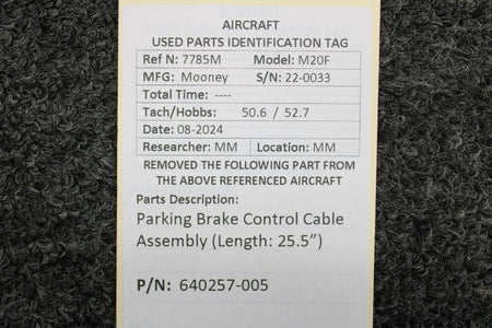Mooney Aircraft Parts & Accessories 640257-005 Mooney M20F Parking Brake Control Cable Assembly (Length: 25.5”)