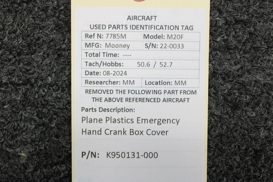 Plane Plastics K950131-000 Mooney M20F Plane Plastics Emergency Hand Crank Box Cover