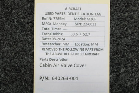 Mooney Aircraft Parts & Accessories 640263-001 Mooney M20F Cabin Air Valve Cover