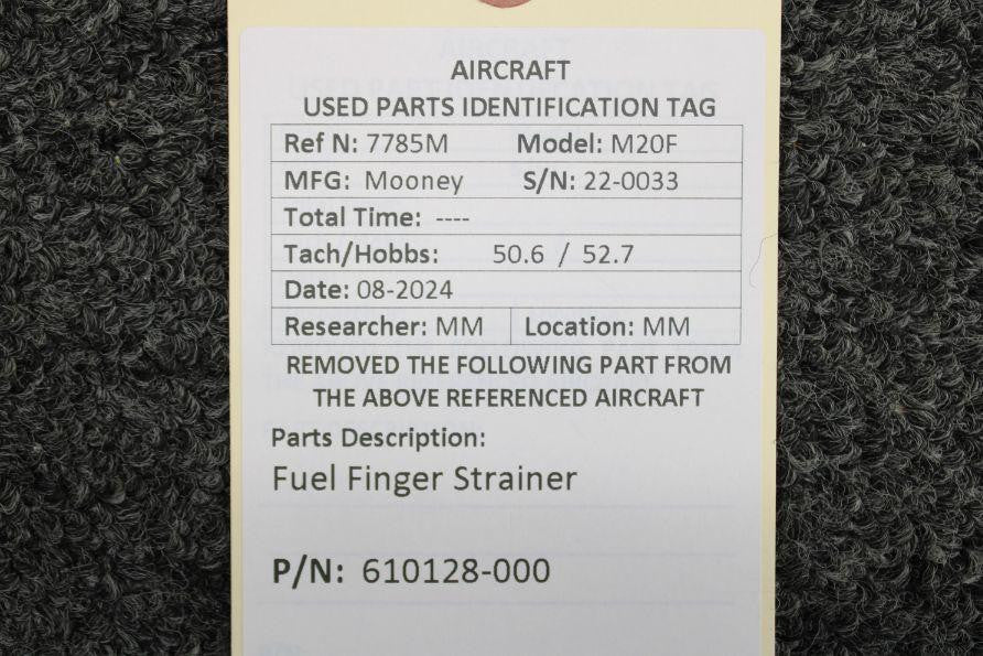 Mooney Aircraft Parts & Accessories 610128-000 Mooney M20F Fuel Finger Strainer
