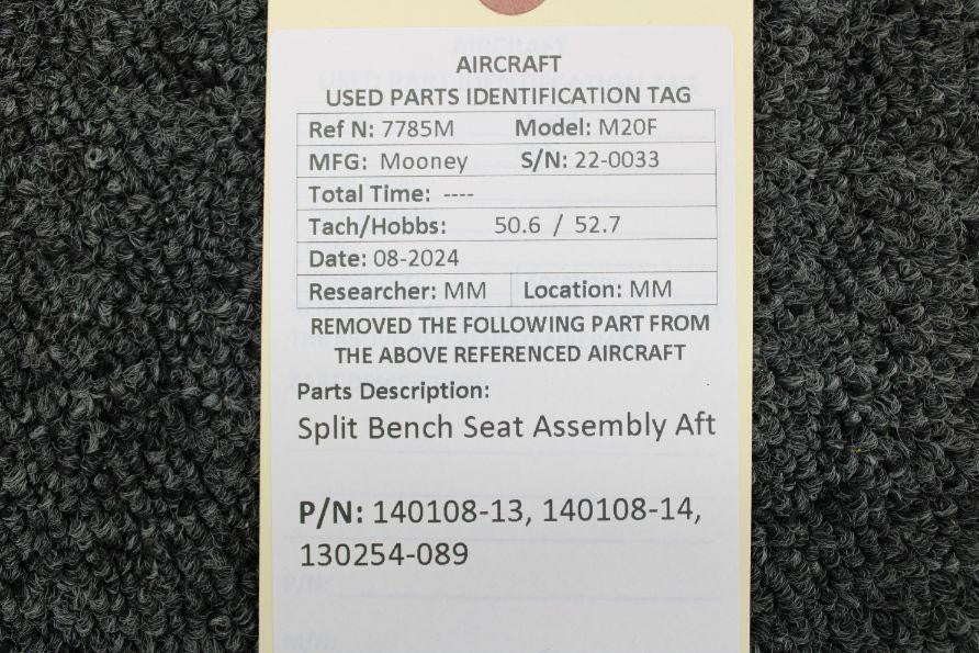 Mooney Aircraft Parts & Accessories 140108-13, 140108-14, 130254-089 Mooney M20F Split Bench Seat Assembly Aft