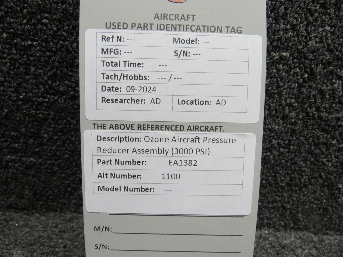 Ozone EA1382 (Alt: 1100) Ozone Aircraft Pressure Reducer Assembly (3000 PSI)