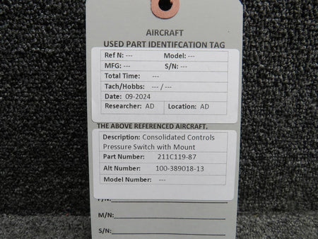 Consolidated Controls 211C119-87 (Alt: 100-389018-13) Consolidated Controls Pressure Switch with Mount