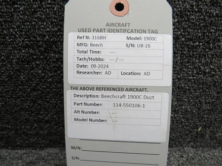 Beechcraft Parts 114-550106-1 Beechcraft 1900C Duct