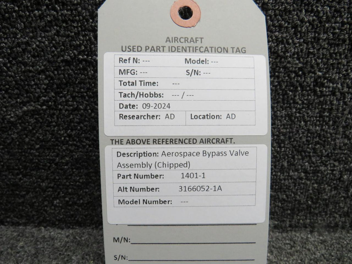 Aerospace 1401-1 (Alt: 3166052-1A) Aerospace Bypass Valve Assembly (Chipped)