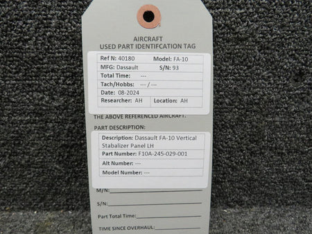 Dassault F10A-245-029-001 Dassault FA-10 Vertical Stabalizer Panel LH