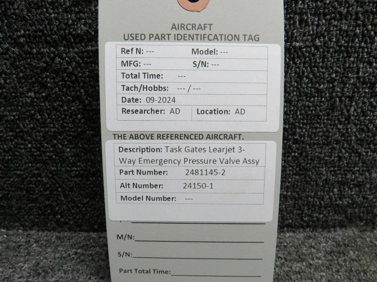 Gates Learjet 2481145-2 (Alt: 24150-1) Task Gates Learjet 3-Way Emergency Pressure Valve Assy