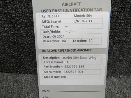 Learjet 2322516-134 (WEU: 2322516-204) Learjet 36A Door Wing Access Panel RH