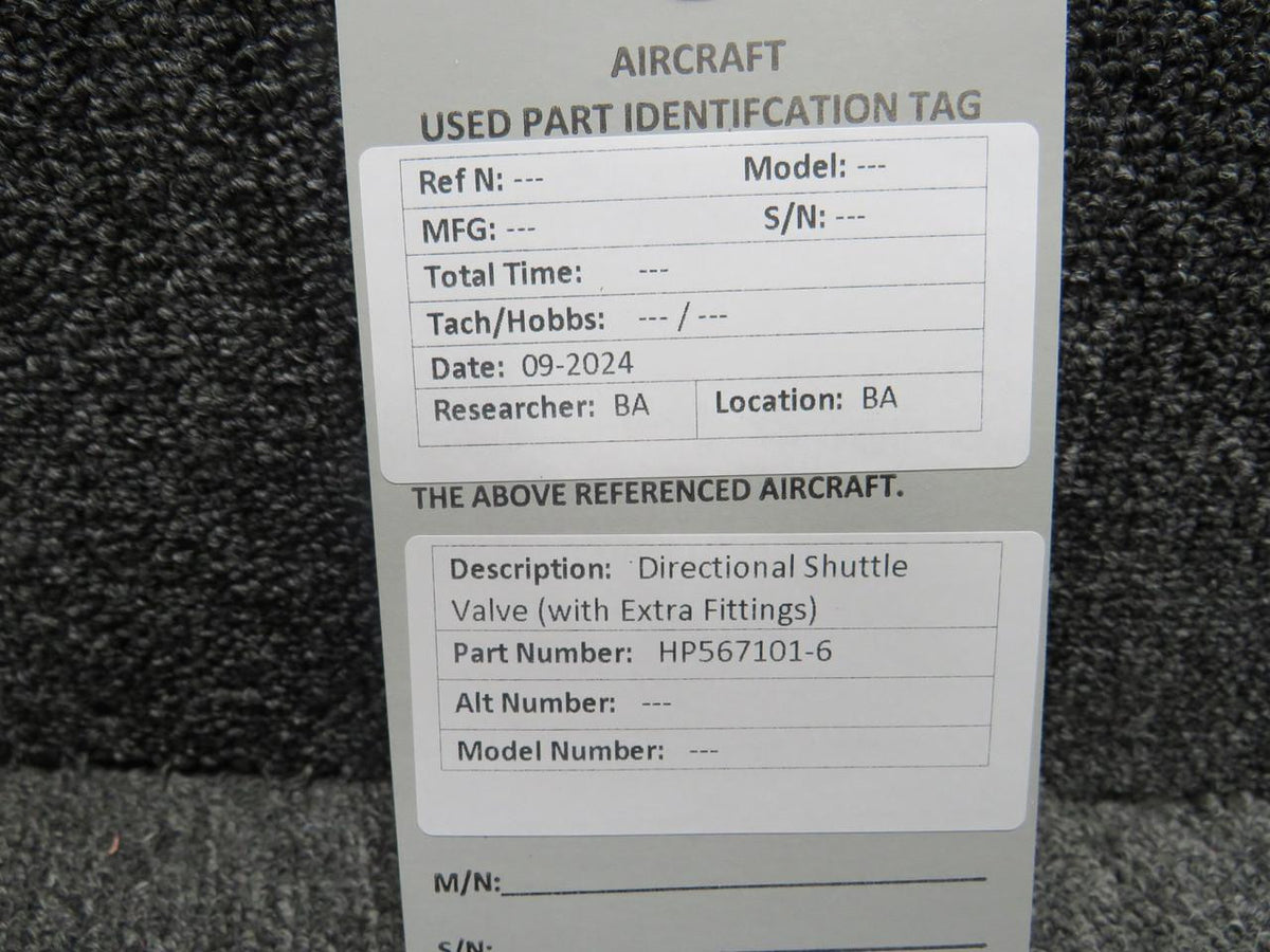 Does Not Apply HP567101-6 Directional Shuttle Valve with Extra Fittings