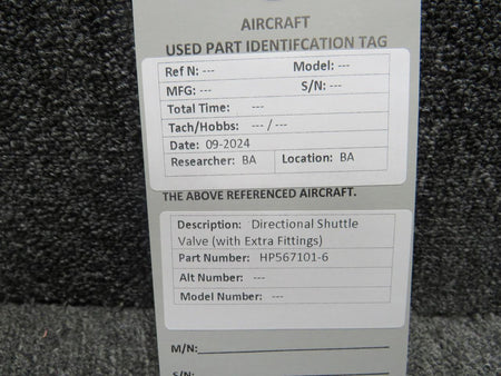 Does Not Apply HP567101-6 Directional Shuttle Valve with Extra Fittings