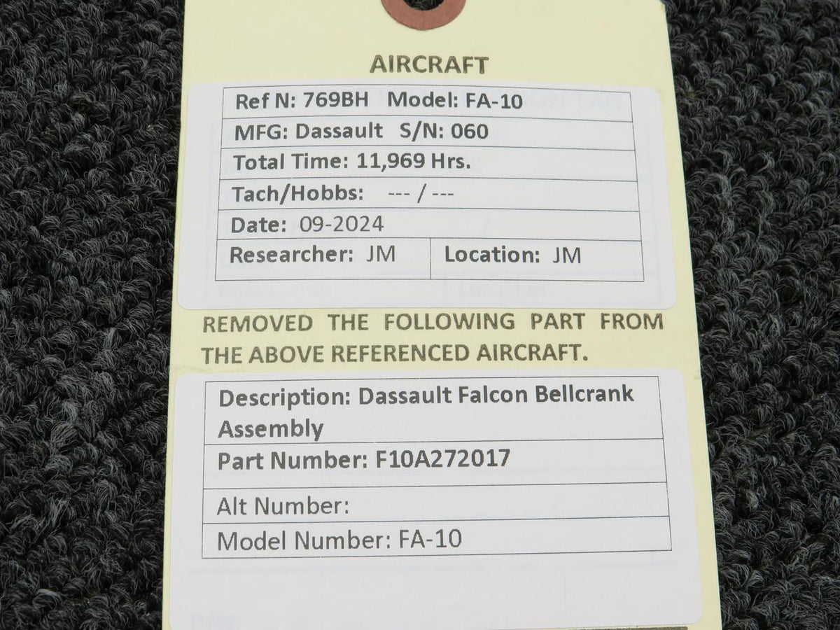 Dassault Falcon F10A272017 Dassault Falcon FA-10 Bellcrank Assembly