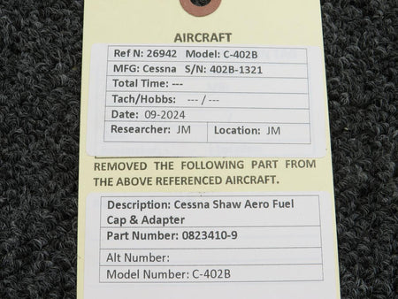 Shaw Aero 0823410-9 Cessna C-402B Shaw Aero Fuel Cap & Adapter