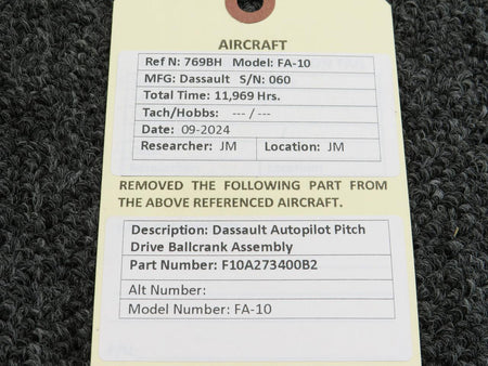 Dassault F10A273400B2 Dassault FA-10 Autopilot Pitch Drive Bellcrank Assembly
