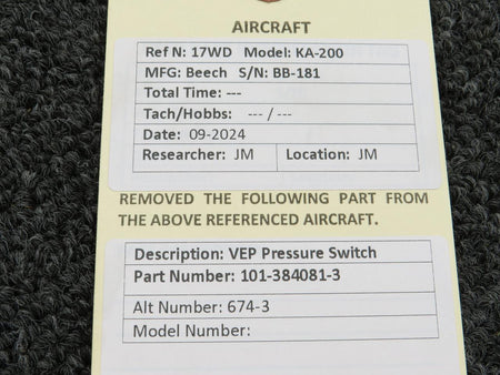 VEP 101-384081-3 (Alt: 674-3) VEP Pressure Switch