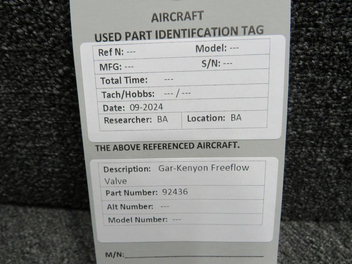 Gar-Kenyon 92436 Gar-Kenyon Freeflow Valve
