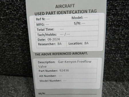 Gar-Kenyon 92436 Gar-Kenyon Freeflow Valve