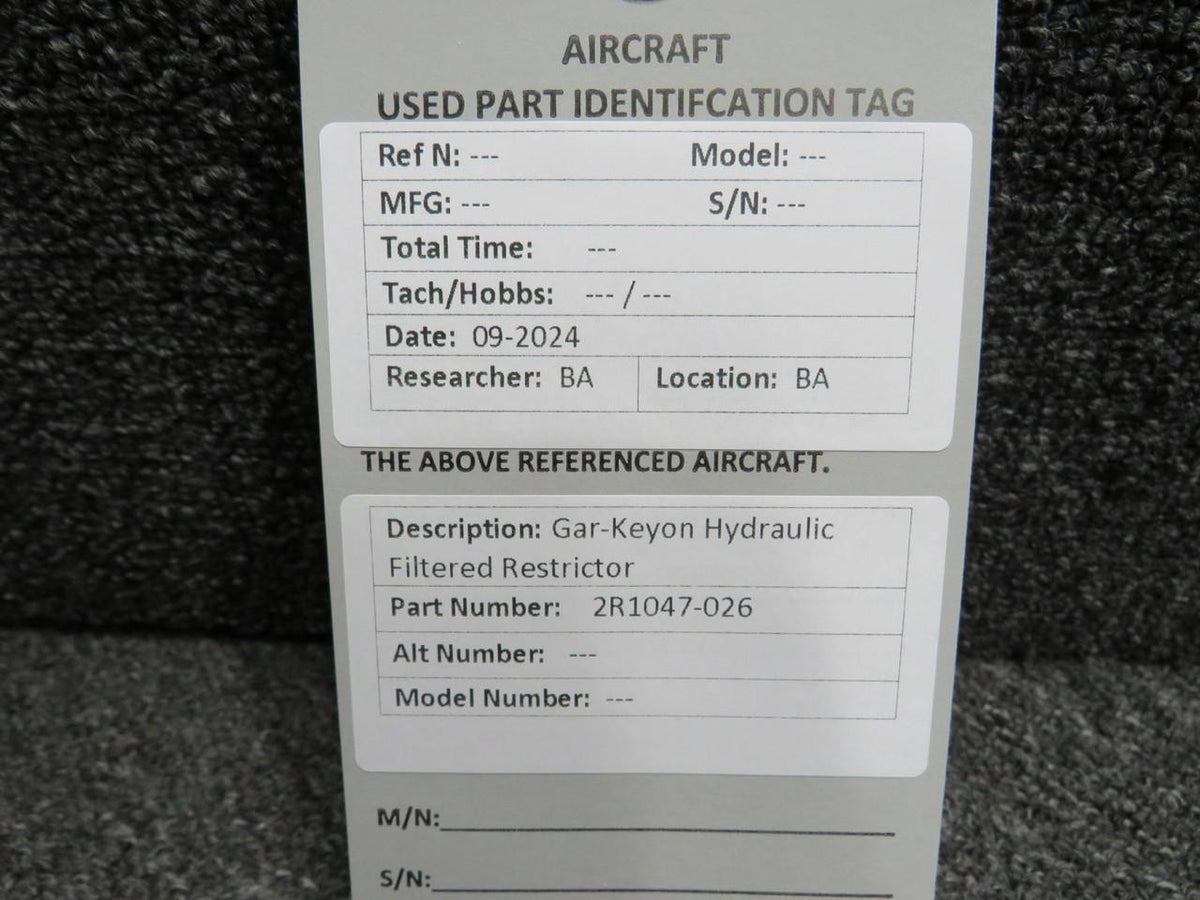 Gar-Kenyon 2R1047-026 Gar-Keyon Hydraulic Filtered Restrictor