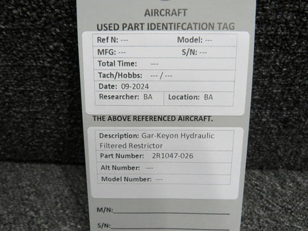 Gar-Kenyon 2R1047-026 Gar-Keyon Hydraulic Filtered Restrictor