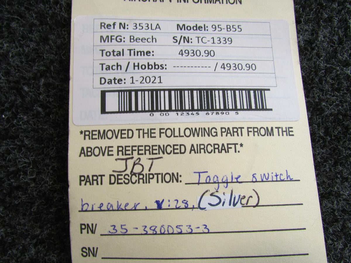 JBT 35-380053-3 J-B-T Toggle Switch Breaker (Silver)