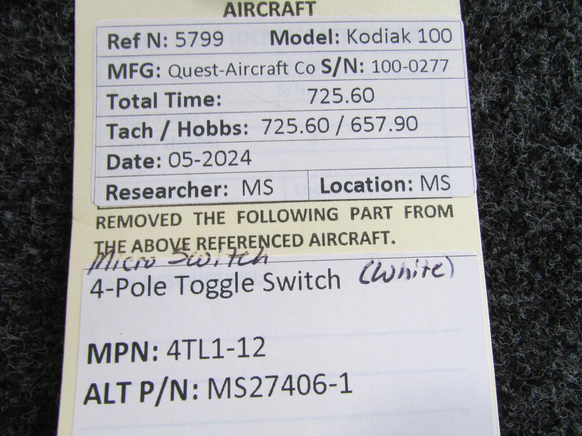 Micro Switch 4TL1-12 (Alt: MS27406-1) Micro Switch Toggle Switch (White)