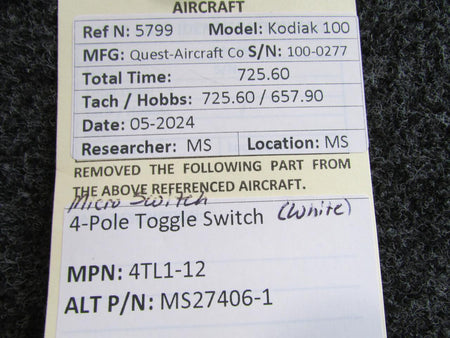 Micro Switch 4TL1-12 (Alt: MS27406-1) Micro Switch Toggle Switch (White)