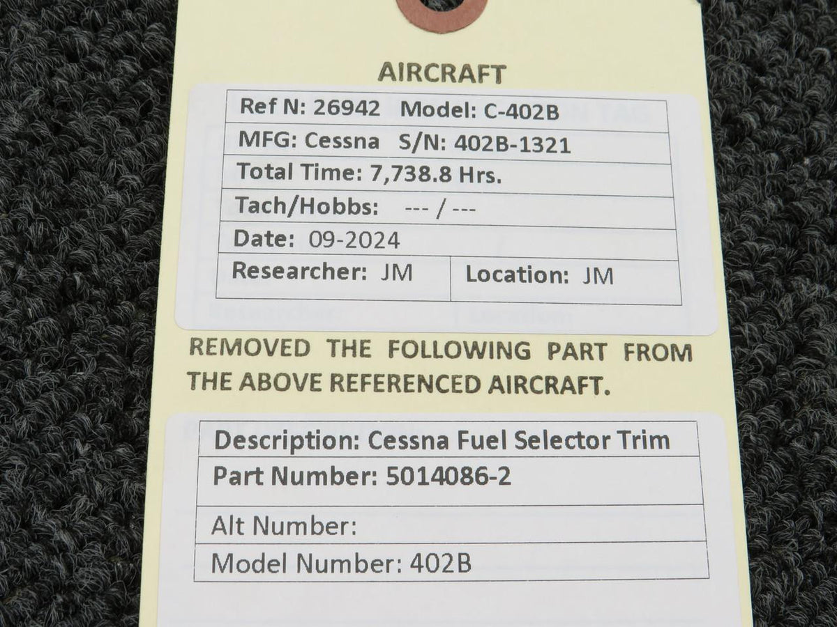 Cessna Aircraft Parts 5014086-2 Cessna 402B Fuel Selector Trim