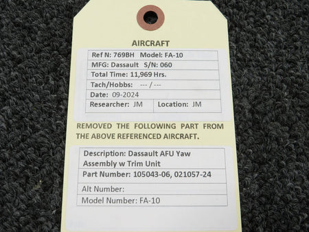 Dassault 105043-06, 021057-24 Dassault FA-10 AFU Yaw Assembly w Trim Unit
