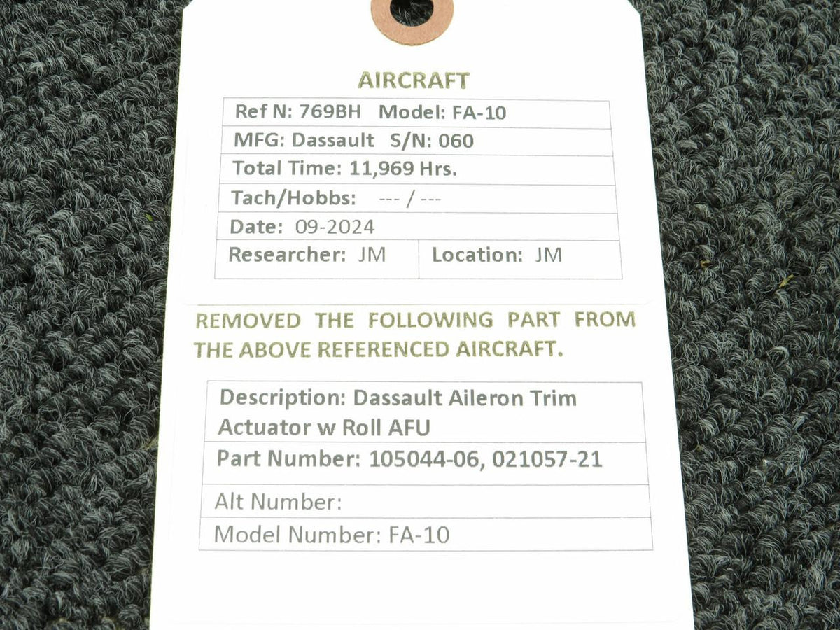 Dassault 105044-06, 021057-21 Dassault FA-10 Aileron Trim Actuator w Roll AFU