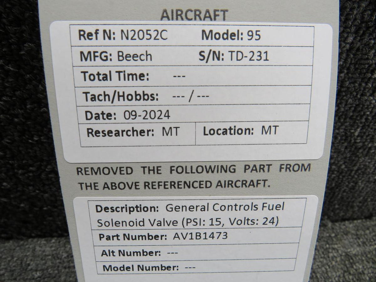 General Controls AV1B1473 General Controls Fuel Solenoid Valve (PSI: 15, Volts: 24)