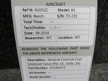 General Controls AV1B1473 General Controls Fuel Solenoid Valve (PSI: 15, Volts: 24)