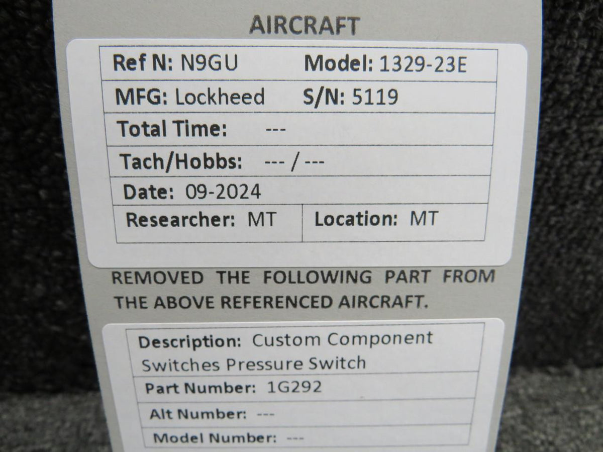 Custom Components  1G292 Custom Component Switches Pressure Switch