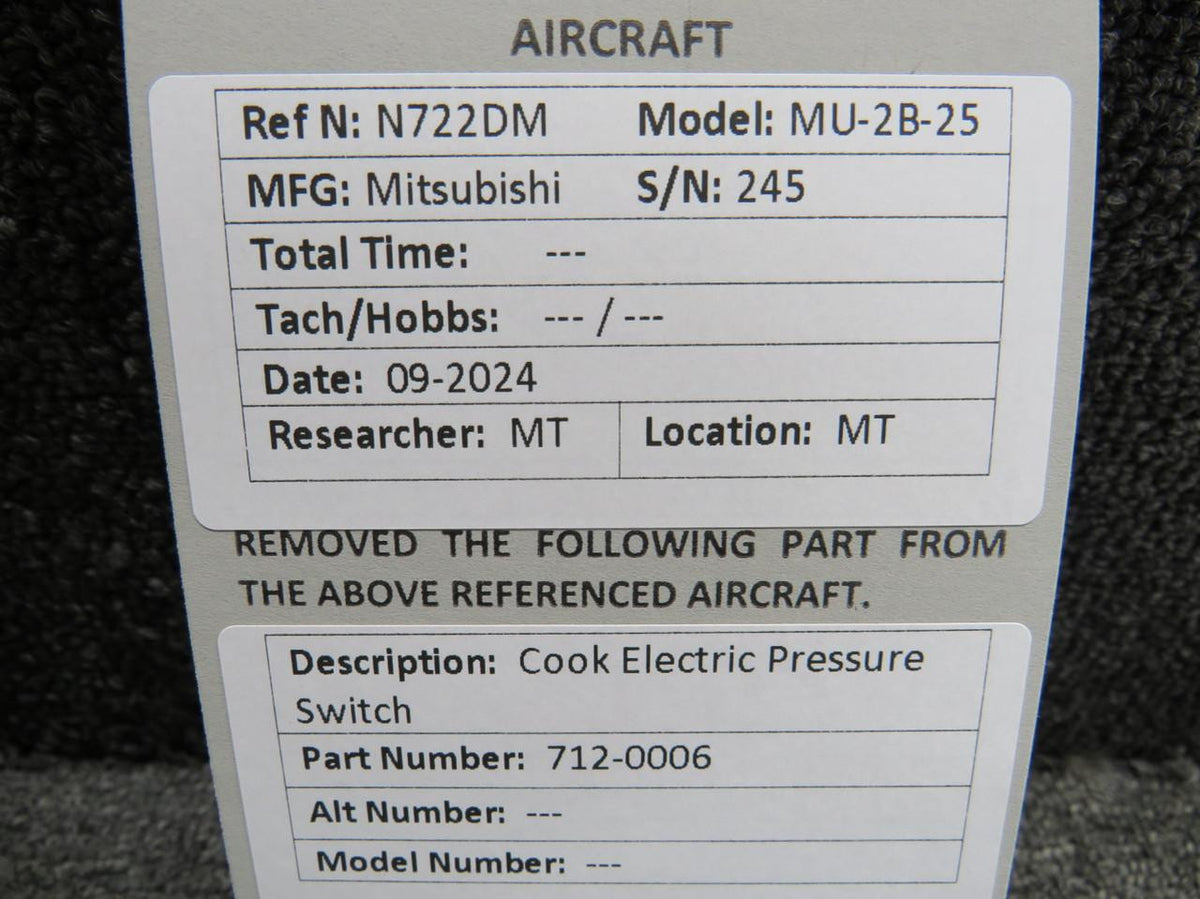 Cook Electric 712-0006 Cook Electric Pressure Switch