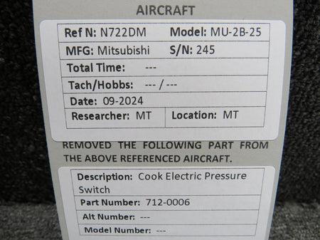 Cook Electric 712-0006 Cook Electric Pressure Switch