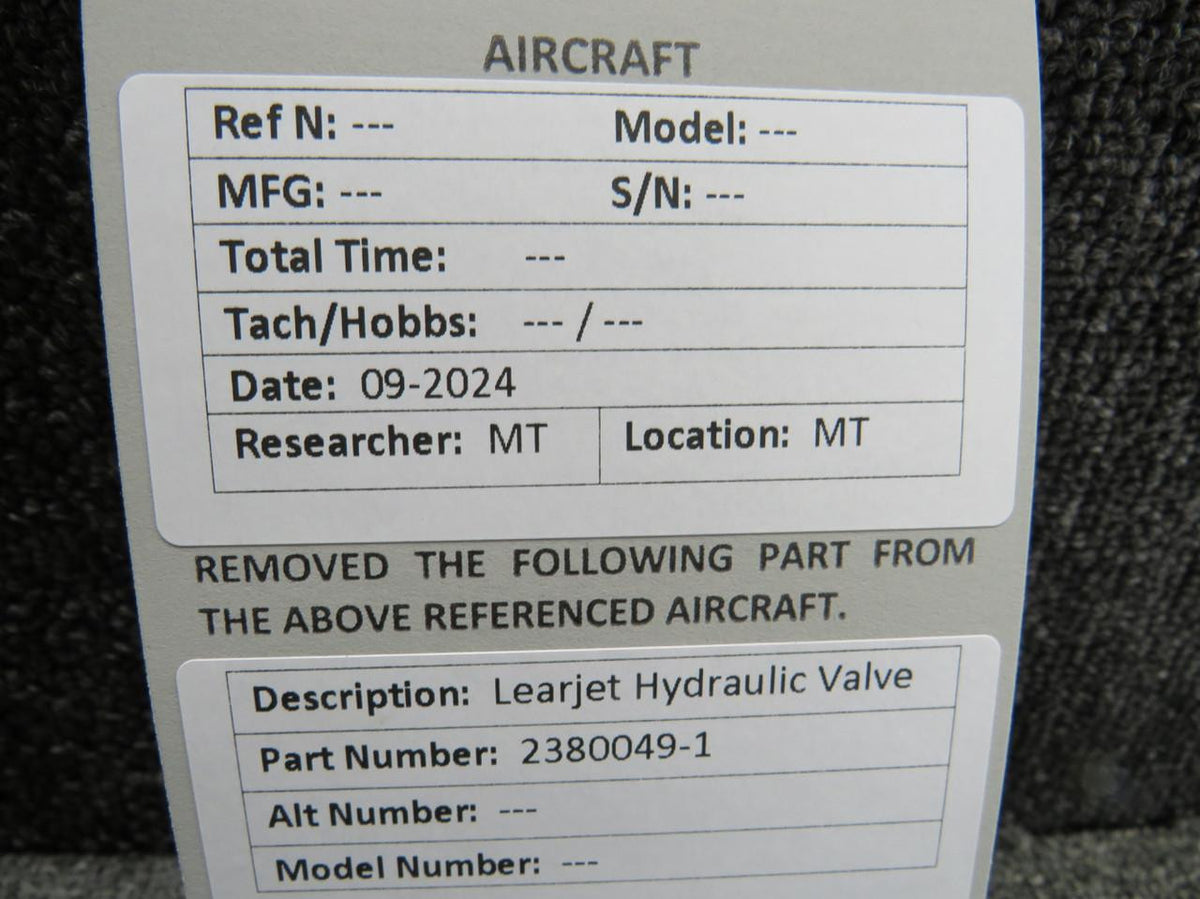 Learjet 2380049-1 Learjet Hydraulic Valve