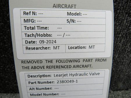 Learjet 2380049-1 Learjet Hydraulic Valve