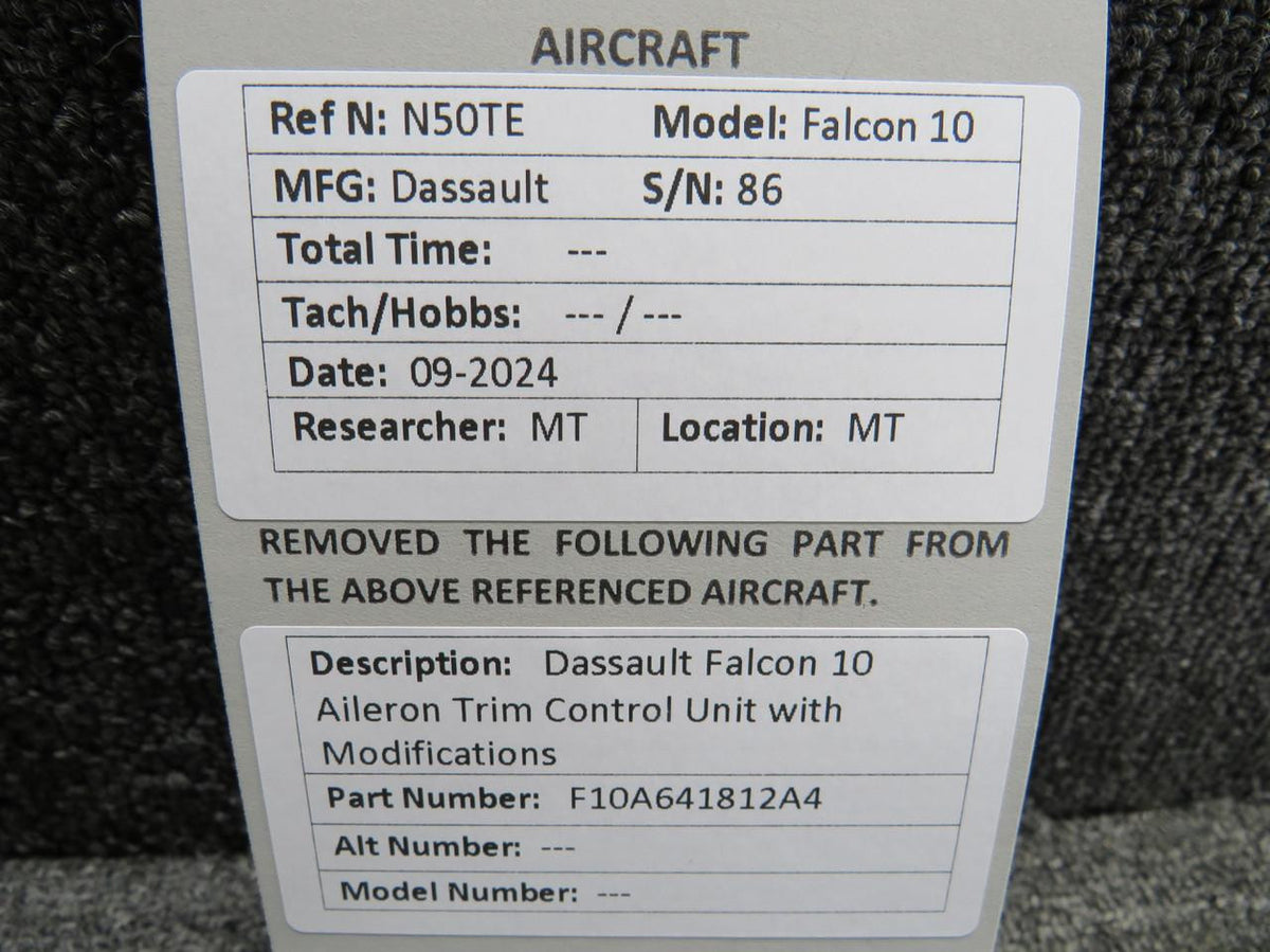 Dassault Falcon F10A641812A4 Dassault Falcon 10 Aileron Trim Control Unit with Modifications