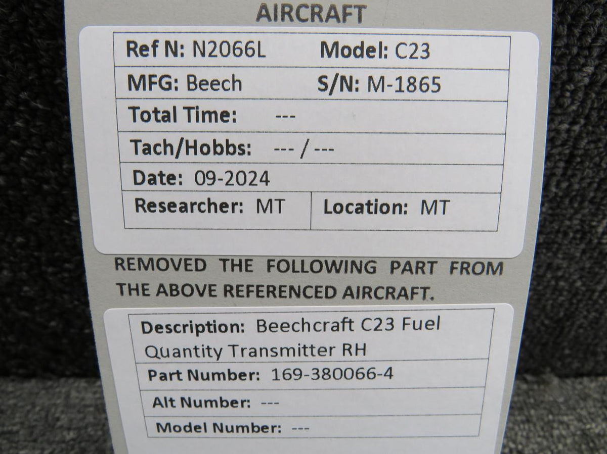 Beechcraft Parts 169-380066-4 Beechcraft C23 Fuel Quantity Transmitter RH