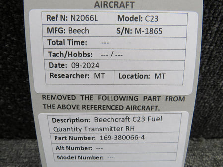 Beechcraft Parts 169-380066-4 Beechcraft C23 Fuel Quantity Transmitter RH