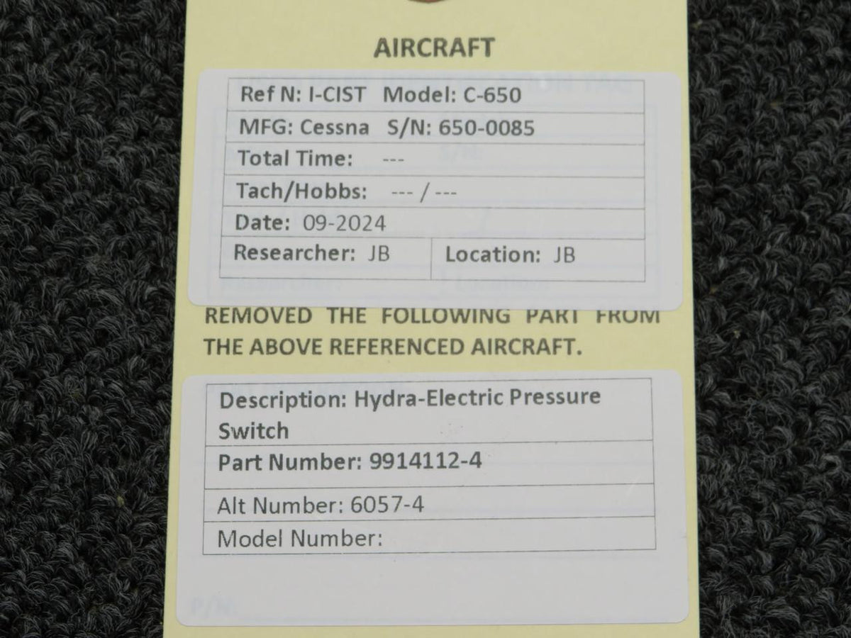 Hydra Electric 9914112-4 (Alt: 6057-4)Cessna Citation 650 Hydra-Electric Pressure Switch