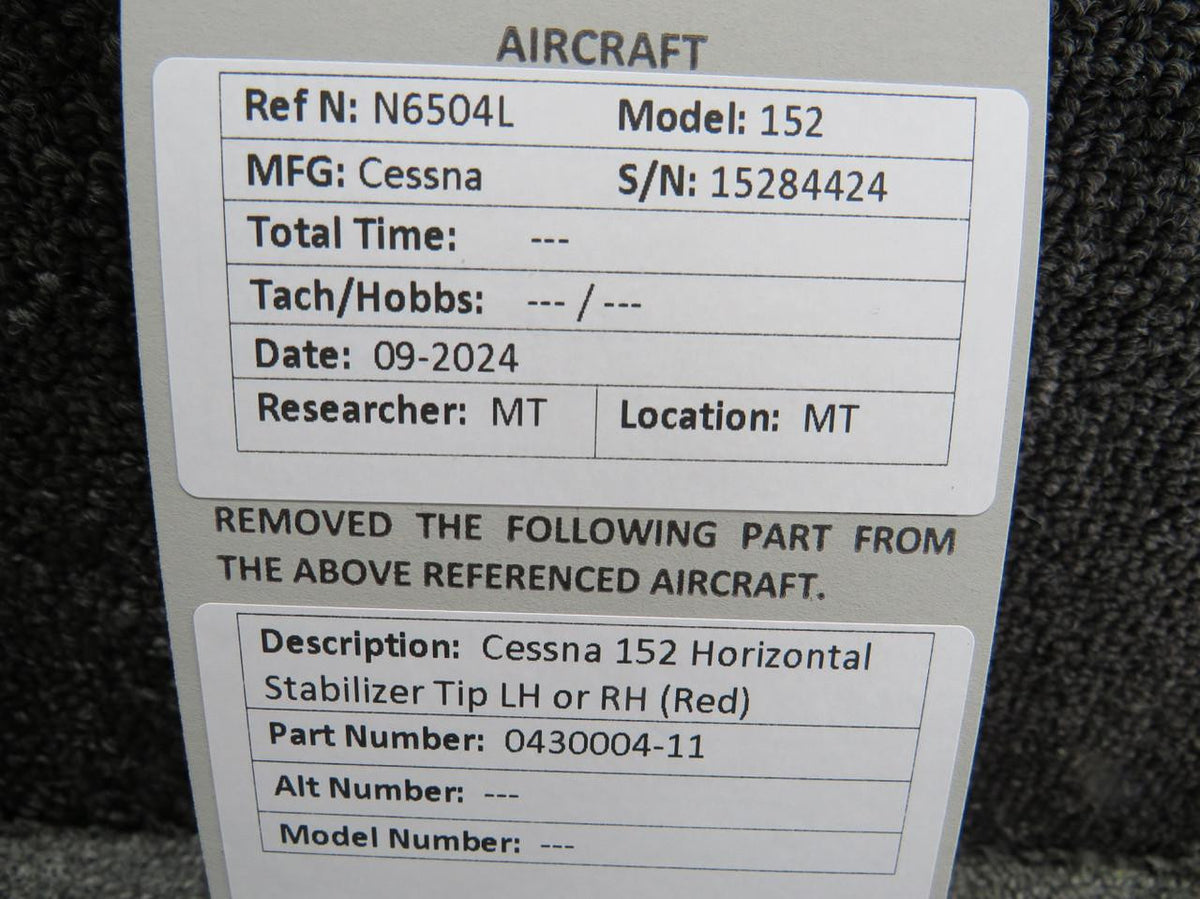 Cessna Aircraft Parts 0430004-11 Cessna 152 Horizontal Stabilizer Tip LH or RH (Red)