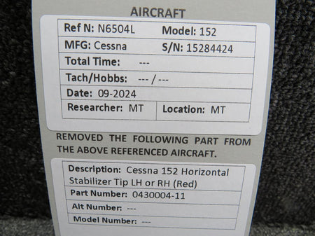 Cessna Aircraft Parts 0430004-11 Cessna 152 Horizontal Stabilizer Tip LH or RH (Red)