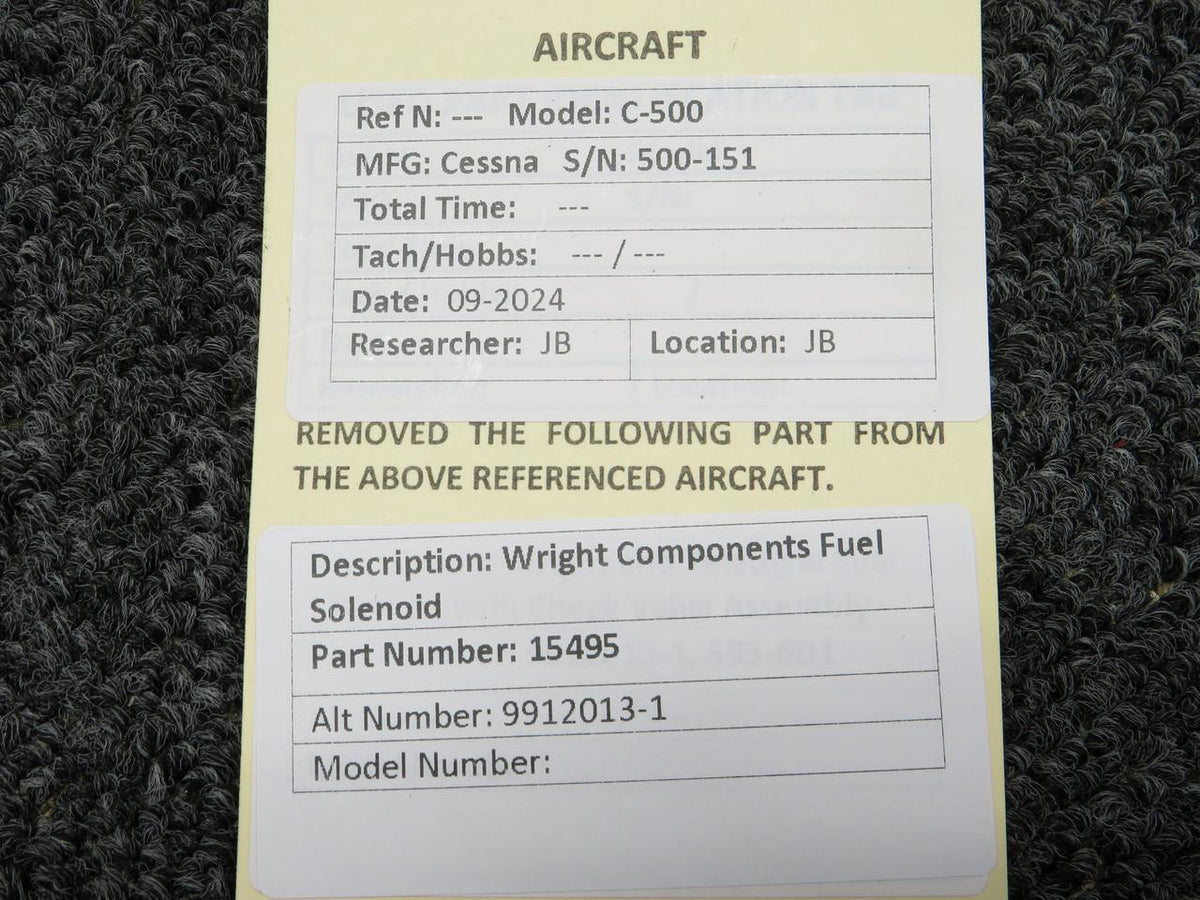 Wright Components  15495 (Alt: 9912013-1) Wright Components Fuel Solenoid