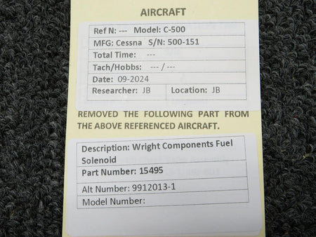 Wright Components  15495 (Alt: 9912013-1) Wright Components Fuel Solenoid