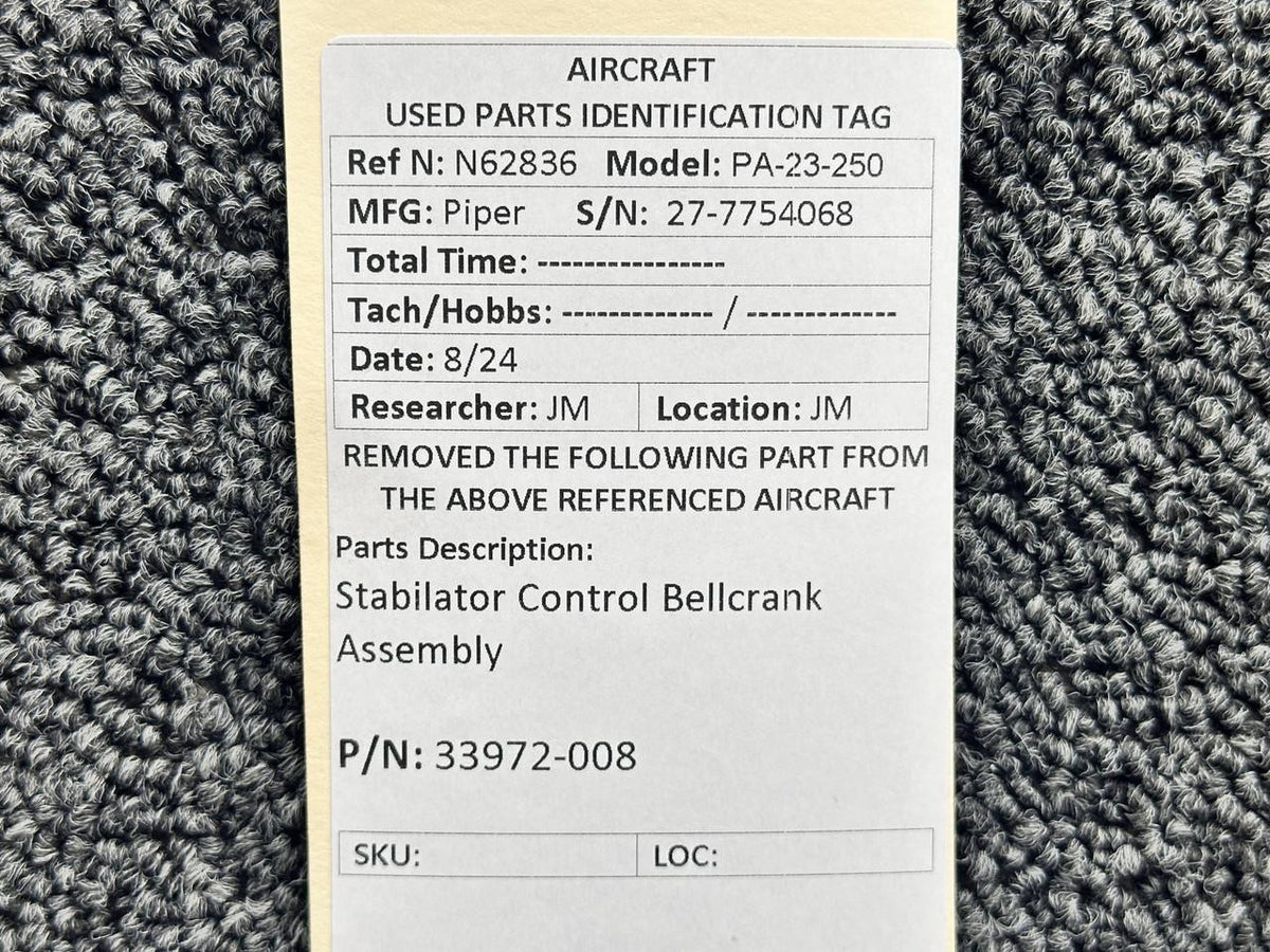 Piper Aircraft Parts 33972-008 Piper PA23-250 Stabilator Control Bellcrank Assembly