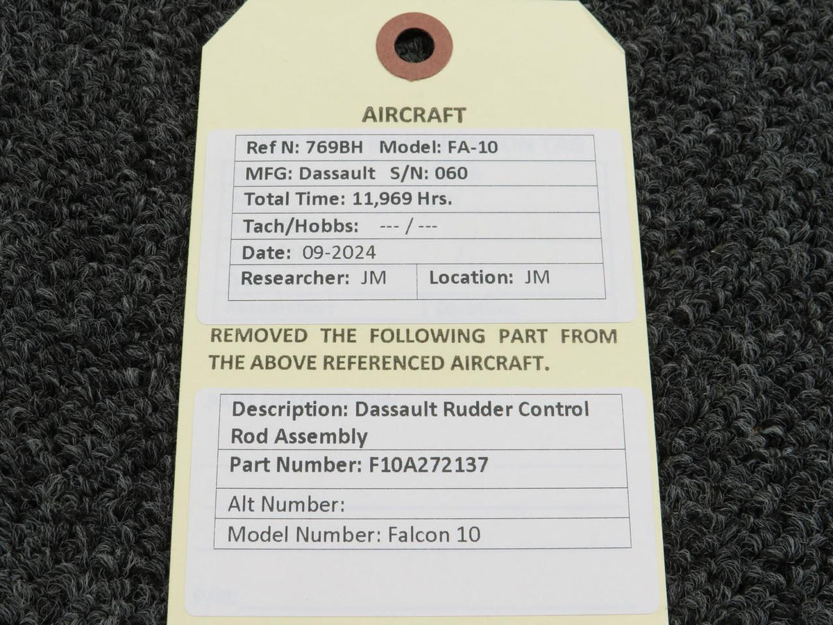 Dassault Falcon F10A272137 Dassault Falcon 10 Rudder Control Rod