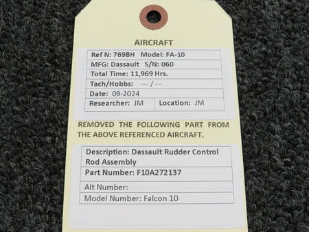 Dassault Falcon F10A272137 Dassault Falcon 10 Rudder Control Rod
