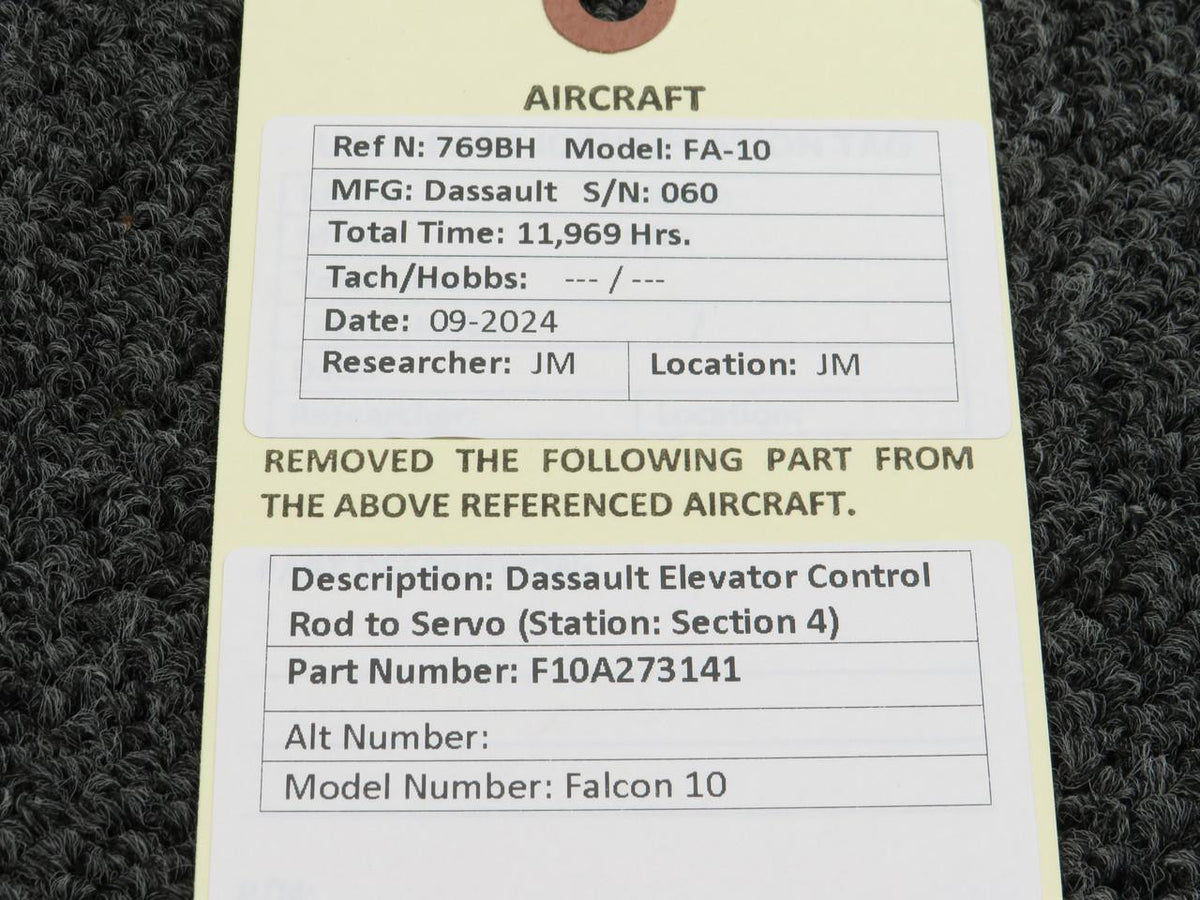 Dassault Falcon F10A273141 Dassault Falcon 10 Elevator Control Rod-Servo (Station: Section 4)